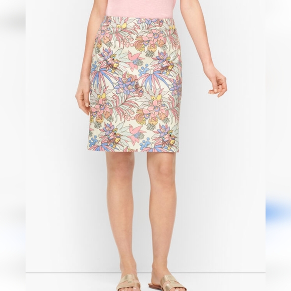 NEW Talbots Canvas A Line Skirt 4 Petite Ivory Pastel Jungle Tropical Parrot 4P - Picture 15 of 15
